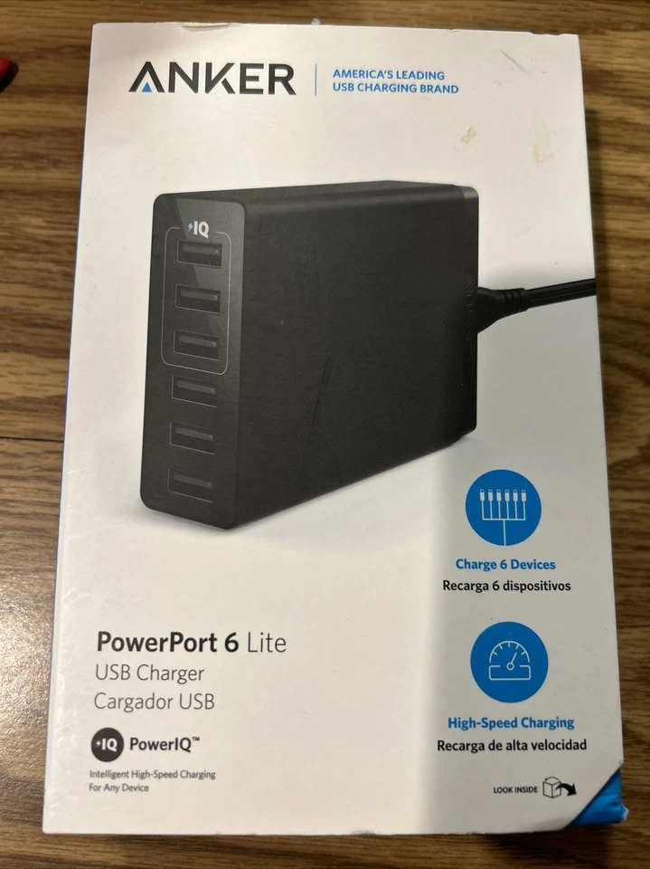 ANKER A2061 Powerport 6 Lite 6 Port Desktop USB Charger Black 100-240V 50-60 HZ - Image 1 of 1