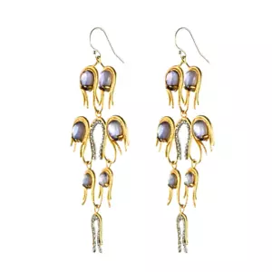 ALEXIS BITTAR Amazing Gold Rhodium Plate MOP Lilac Doublets Chandeier Earrings - Picture 1 of 10
