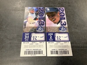 Rockies 2013 Ticket Stub 5/31/13-6/2/13 vs Dodgers - Imagen 1 de 3