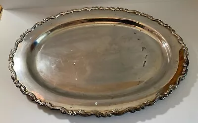Vintage Ornate Silver Plated Serving Oval Tray 12.5 X18  • 5.38$