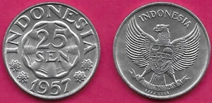 INDONESIA 25 SEN 1957 UNC GARUDA PANCASILA,DENOMINATION WITHIN SCALLOPED DESIGN - Picture 1 of 1