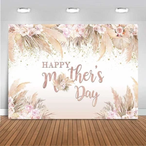 Vinyl Happy Mother'S Day Backdrop, Pink Flowers, 7X5Ft, Bohemian Pampas Grass, W - Picture 1 of 6