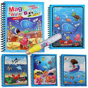 Kinder Malbuch Malen mit Wasser wie Aqua Doodle Wal See Magic Water Book Stift
