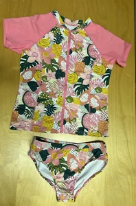 Garnet Hill Girl's Size 10 Two Piece Rashguard Swim Set Full Zip Top Swimsuit - Picture 1 of 11