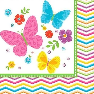 Celebrate Spring Chevron Bright Flowers Butterfly Garden Party Beverage Napkins - Picture 1 of 1