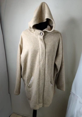 Chaqueta Abrigo Venezia Fleece Suelta con Capucha Para Mujer Talla L Beige Bolsillos con Cremallera Completa Foto 1 de 4