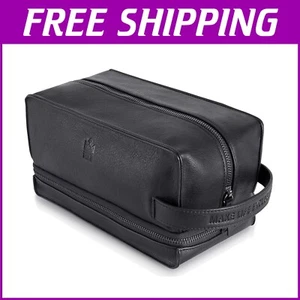 Men’s Dopp Kit - Waterproof Leather Toiletry Bag with Spacious Compartments - Picture 1 of 9