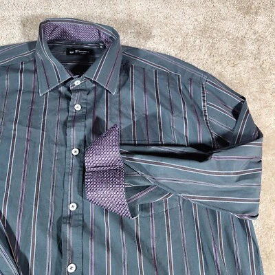 Domani Uomo Men's Shirt Flip Cuff XL Green Striped 100% Cotton 13 - Image 1 of 4