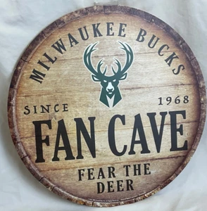 New MLIWAUKIEE BUCKS 14 Inch Barrel Top Wood Sign NBA Fan Zone Wall BASKETBALL - Picture 1 of 5
