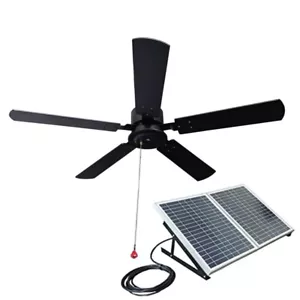 52" outdoor wooden solar ceiling fan 40W solar panel for porches patios gazebos - Picture 1 of 8