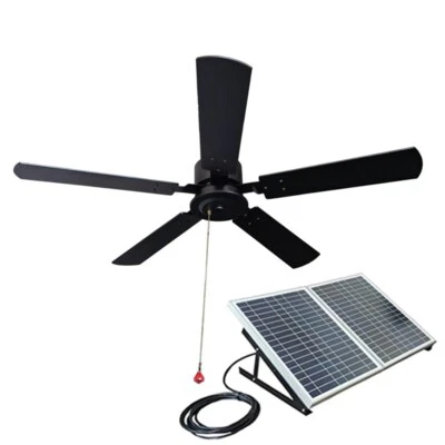 52" outdoor wooden solar ceiling fan 40W solar panel for porches patios gazebos - Image 1 of 4