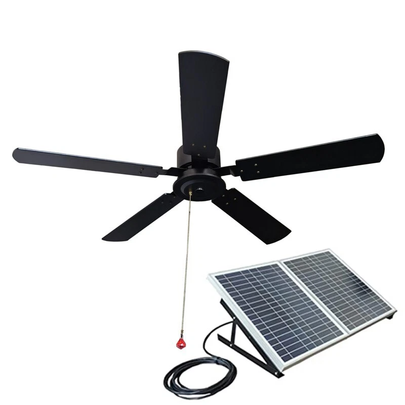 52" outdoor wooden solar ceiling fan 40W solar panel for porches patios gazebos - Image 1 of 4