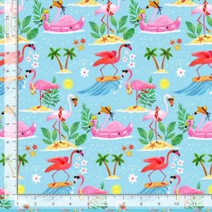Nautical Fabric | Flamingo Beach Party Allover Blue | Dear Stella Yard - Picture 1 of 1