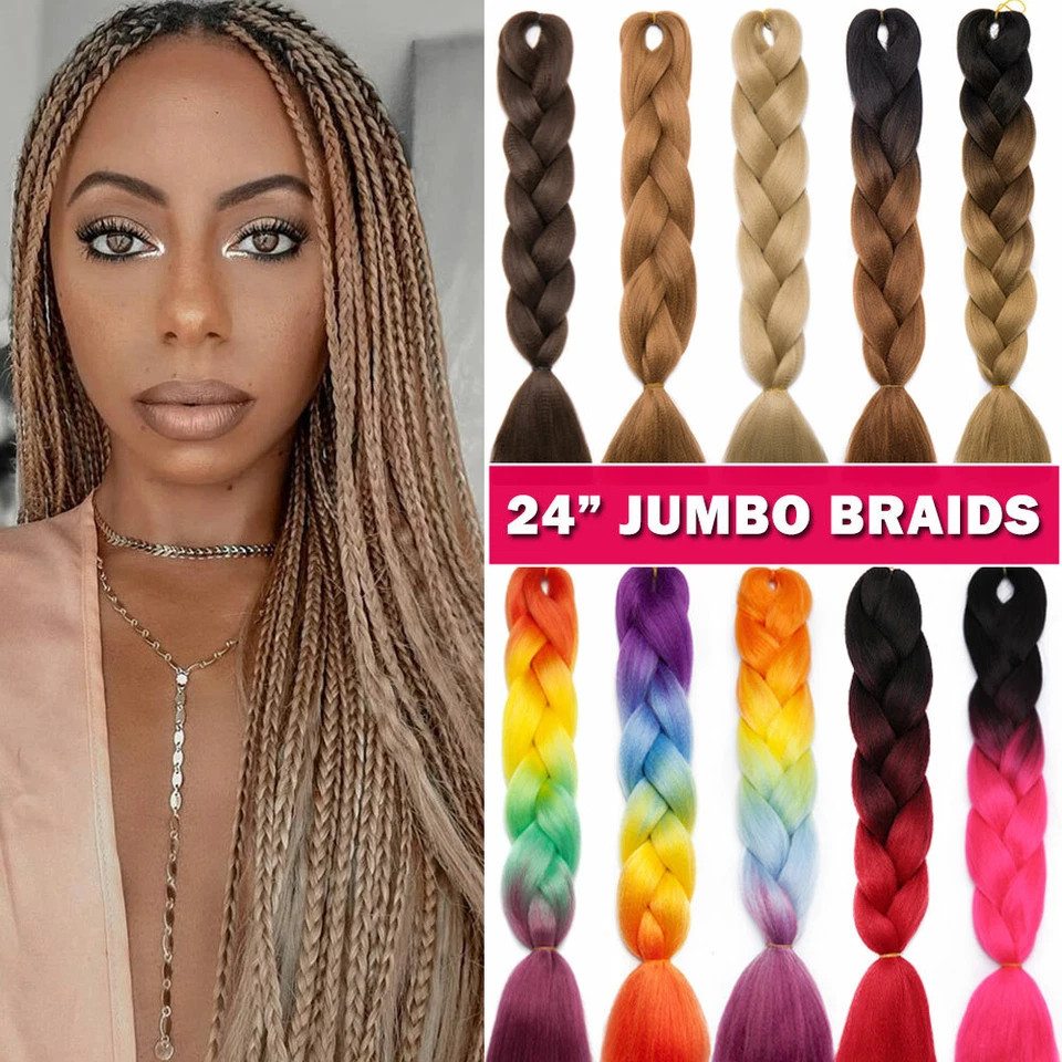 24" Long Jumbo Braiding Hair Extensions Box Braids Afro Twist Ombre For Human US - Image 1 of 4