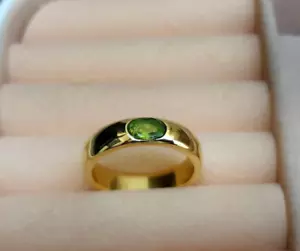 925 Sterling Silver Ring Oval Cut Green Peridot Gold Plated Ring For Men & Women - Picture 1 of 6