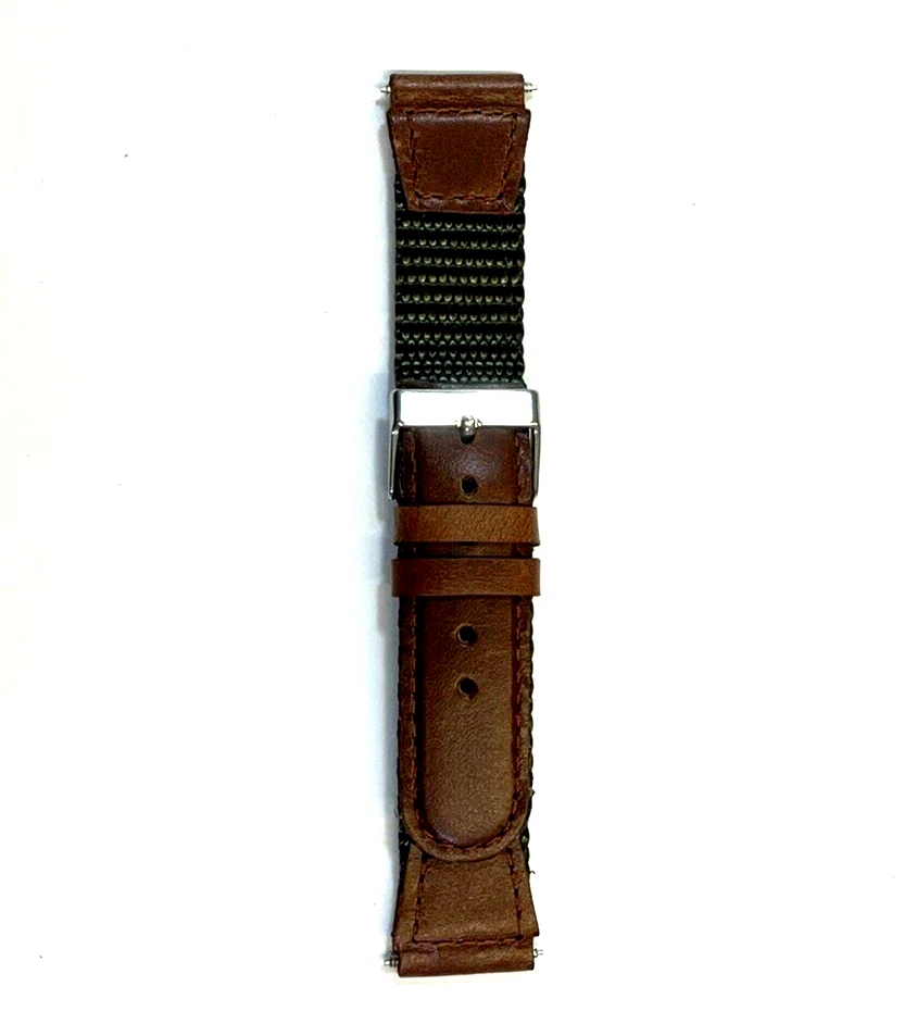 19mm Speidel Express Olive Nylon Brown Leather Swiss Army Style Watch Band Short