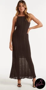 Forever New Taylor Pointelle Midi Knit Dress Dark Chocolate Size 16 NWOT - Picture 1 of 10