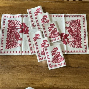 Paragon Kreuzstich Stickerei Ecru Leinen Tischlauf Tischsets Servietten für 6 Vintage - Bild 1 von 14