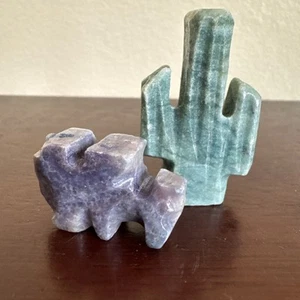 Vintage Carved Miniature Cactus Burro Donkey Desert Scene Figurines 1.5” & 0.75” - Picture 1 of 12