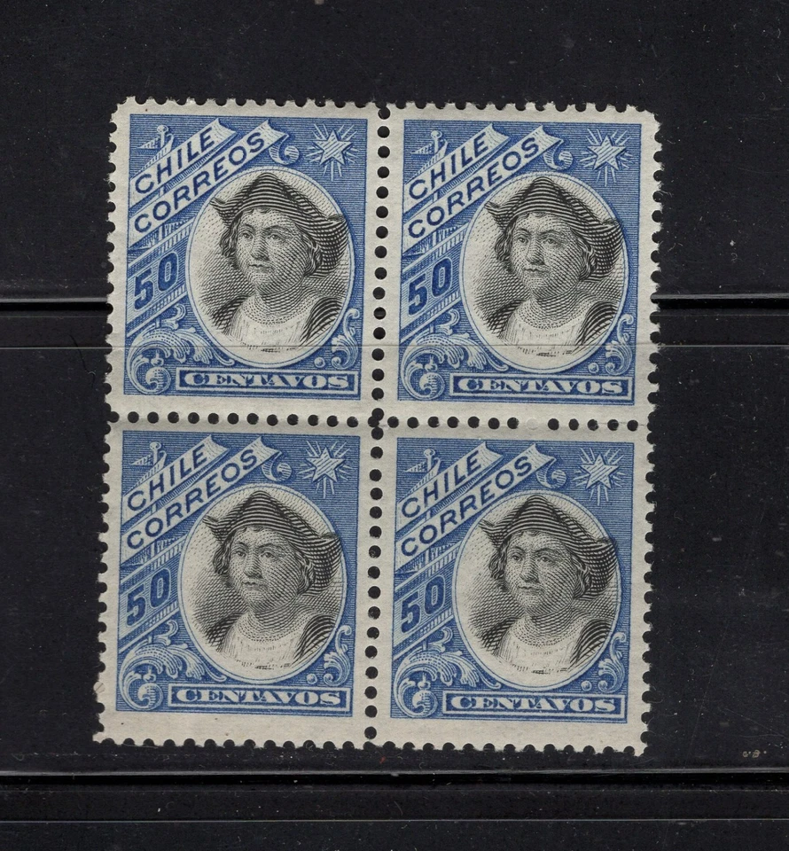 CHILE 1904-09 Peso Bronce Sc.77 50c Azul y Negro MNH Bloque de 4 L2 Foto 1 de 1