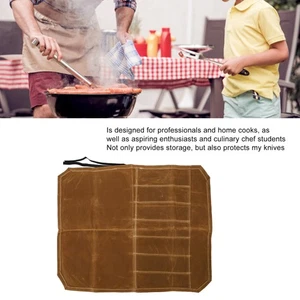 (Khaki)Waxed Canvas Knife Bag 7 Pocket Foldable Chef Knife Roll Bag For AG - Picture 1 of 12