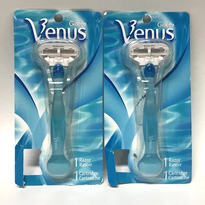 2 X Gillette Venus 3-Blade Razor Handle + 1 Refill Cartridge NIP Damaged Package - Image 1 of 2