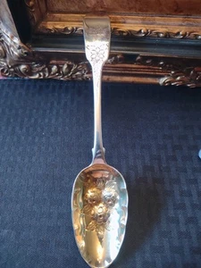 English Georgian Sterling Silver Berry Spoon Hand Chased Gilded Floral Bowl 1837 - Picture 1 of 16