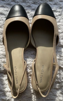 Marc Fisher Women’s Medela Slingback Flats Beige/Black  Leather Sz 9M NWOT - Image 1 of 4