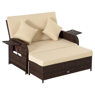 Patio Porch Daybed Outdoor Bench Lounger with Cushion Loveseat Storage Ottoman - Image 1 of 4
