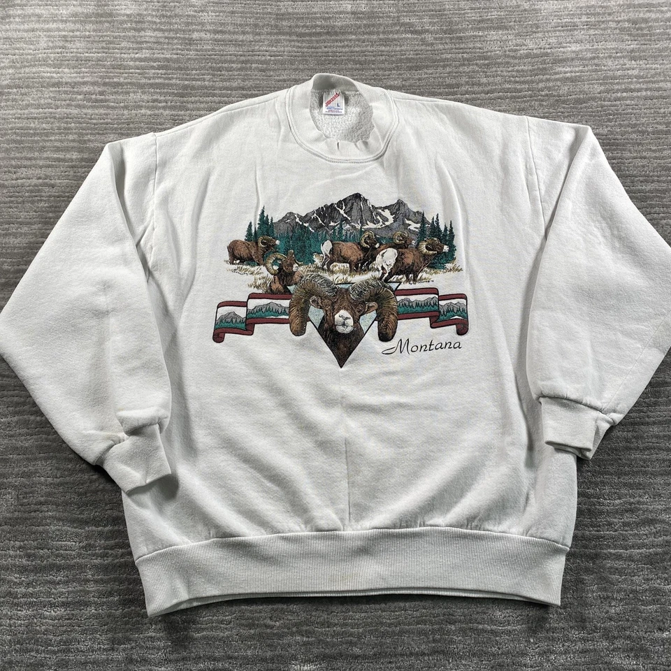Sudadera De Colección Montana Para Hombre Grande Blanca Cimarrón Oveja Gráfico Jerzees Años 90 Foto 1 de 4