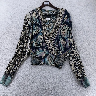 Carole Little Rayon Shirt Womens 16 Multicolor Surplice Wrap Boho Floral USA - Image 1 of 4