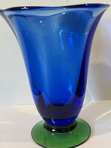 Orrefors Louise Vase Blue Art Glass Green Base Erika Lagerbielke Sweden - Picture 1 of 7