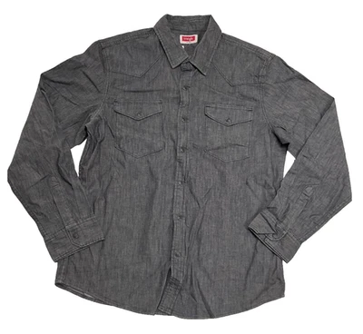 Camisa Wrangler Para Hombres Gris Manga Larga Western Negra Perla A Presión Abotonada Grande Foto 1 de 4