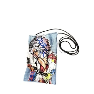 Upcycled Denim Crossbody Bag with Graphic Print - Picture 1 of 4