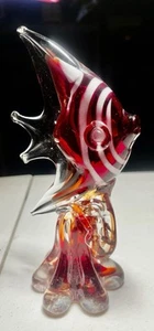 Murano Style Vintage Glass Red Striped Angel Fish Tropical Handblown Figurine - Picture 1 of 5