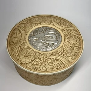 Vintage Smith Crafted Metal Embossed Tin Bird Flowers Floral Folk Art Round 8" - Picture 1 of 11