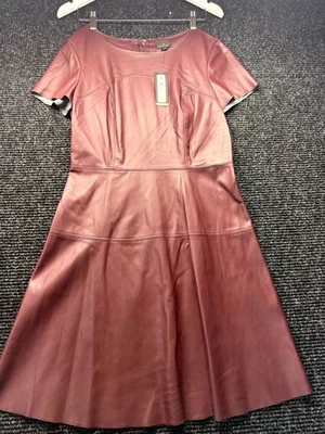 Worthington A-Line Dress Womens 10 Maroon Berry Leather Short Sleeve Back Zipper - Image 1 of 4