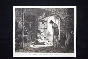 Pel Natale di Roma - Romolo e Remo nella capanna di Faustolo Incisione del 1876 - Picture 1 of 1