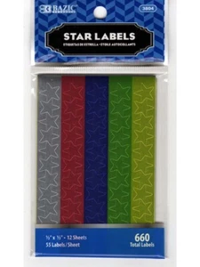 BAZIC Assorted Color 1/2" Star Labels, Silver-Red-Blue-Green-Gold Foil (3804) - Picture 1 of 6