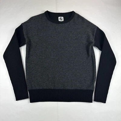 Suéter de Golf Footjoy Para Hombres M Negro Acanalado Manga Larga Cuello Redondo Sudadera Preppy Foto 1 de 4