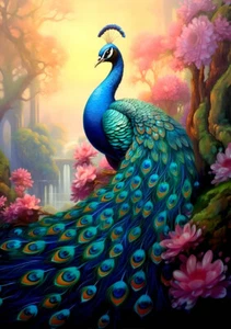 Pfau Vogel Blume Leinwandbild Wohndeko Wandbild Kunstdruck Gemälde Wohnzimmer - Bild 1 von 6