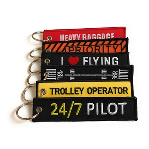Aviation Inspired Embroidered Luggage Tag | Keychain | Keyring | Set of 2 - Picture 1 of 7