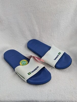 Size 9/10 Men's Havaianas Marine Blue/White Slip On Slide Brasil Casual Sandals - Image 1 of 4