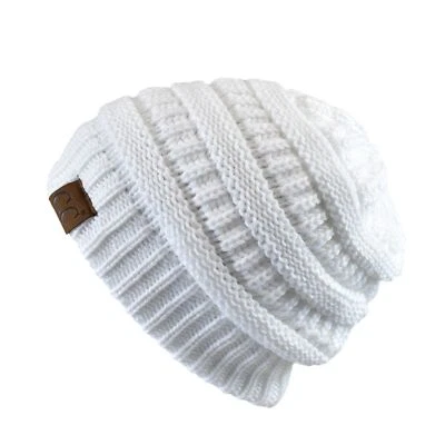 Gorro feminino CC Beanie forrado de lã robusto macio elástico malha quente felpudo - Imagem 1 de 4