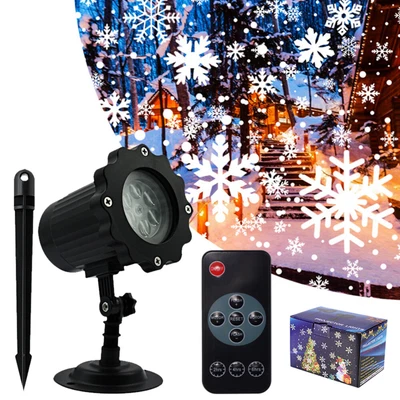 Schneeflocken Projektor LED Laser Projektionslampe Weihnachten Party Innen Außen - Bild 1 von 4