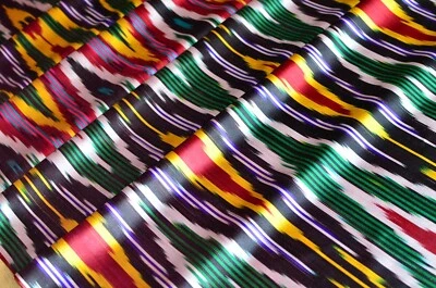 3.2 yd/ KHAN ATLAS Vintage Silk satin IKAT fabric Luxury Uzbek Oriental cloth - Image 1 of 4