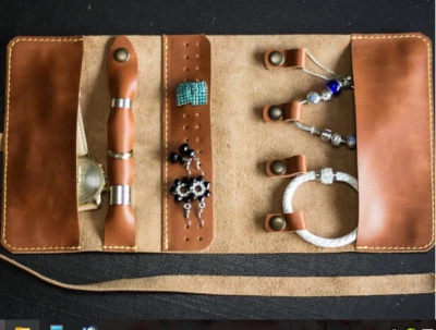 Joyería de viaje cosmética maquillaje bolsa reloj pulsera cuero vaca bolsa marrón H980 Foto 1 de 4