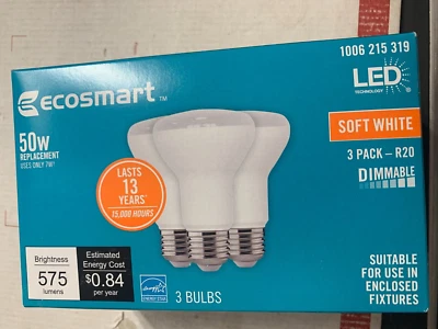 EcoSmart 7W R20 Dimmable LED Light Bulb Soft White 2700K 575 Lumens (3 Pack) - Image 1 of 3