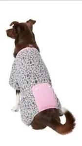 New Size Large Grey / Pink Animal Print Fleece Dog Pajamas Pet Clothing Wagatude - Picture 1 of 2