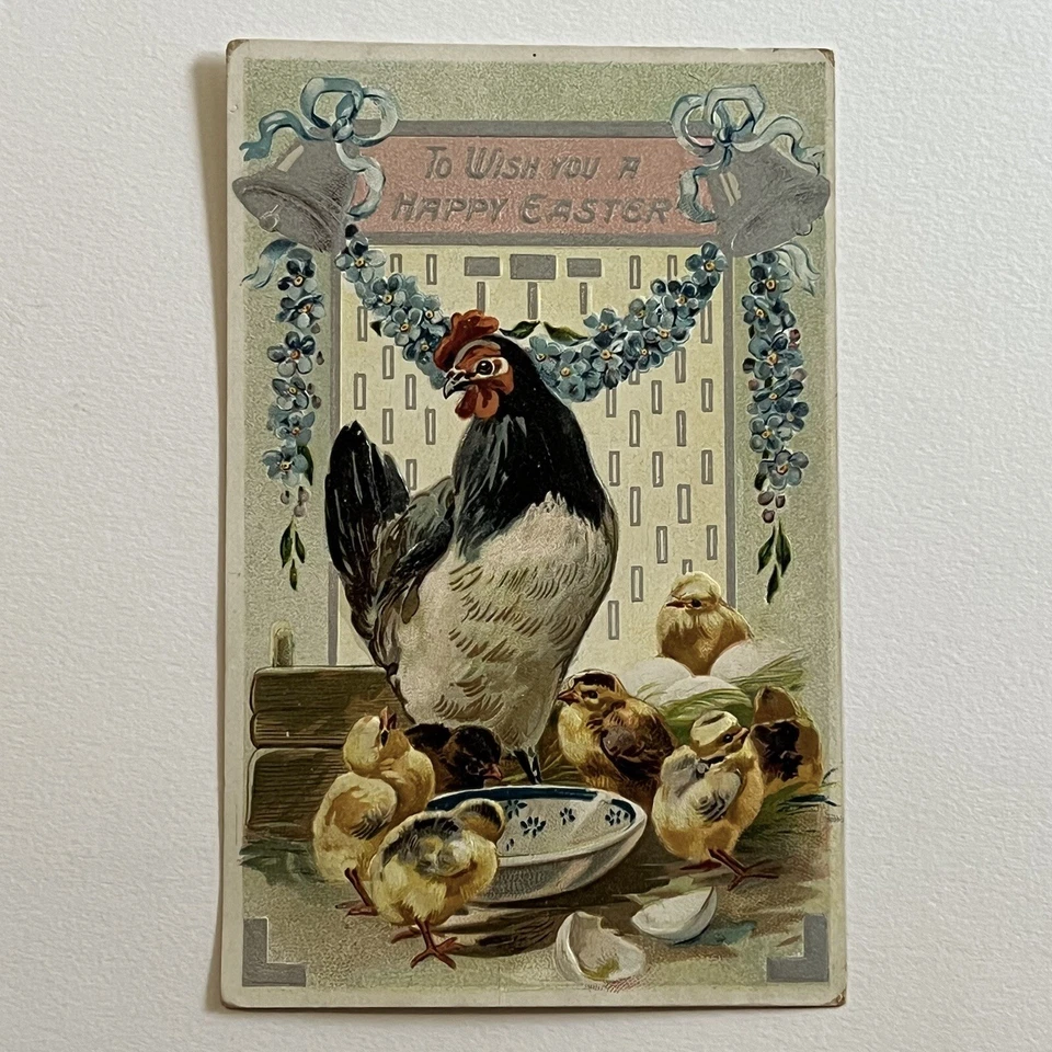 Antique Embossed Tuck’s Postcard Beautiful Sweet Chicken & Chicks Happy Easter - Image 1 of 4